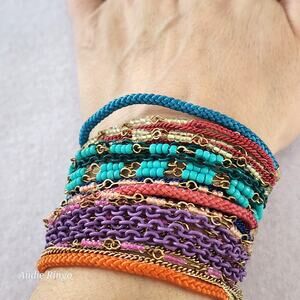 Sequin Multicolor Beaded Chain Bracelet Boho Statement Toggle